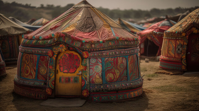 Indian tents decorated with ornaments, generative ai