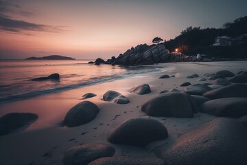 Fototapeta na wymiar A serene and tranquil beach at dusk. Generative AI