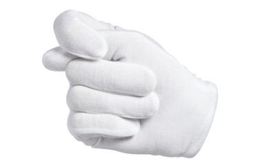 Hand in a white glove making a fig sign, cut out