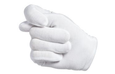 Hand in a white glove making a fig sign, cut out