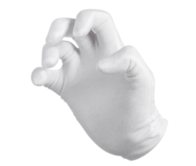 Hand gesture in a white glove, cut out
