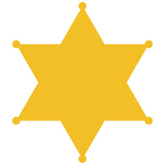 Sheriff's badge icon, yellow golden color six pointed hexagonal star vector illustration. Flat style wild west, police, western, deputy, authority idea concept symbol isolated on white background.