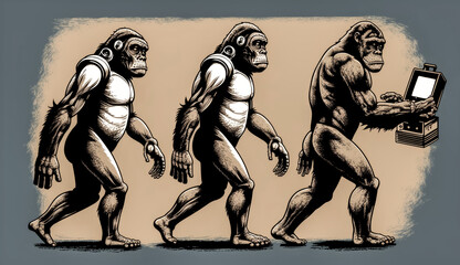 Fototapeta na wymiar Evolution of ape to robot was depicted in a picture - generative ai.