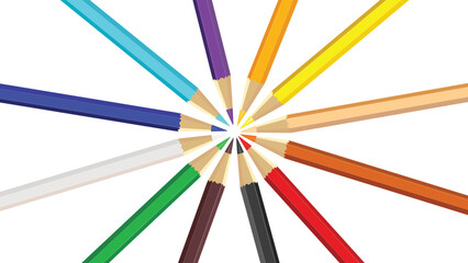 wooden color pencils arranged in bulk on a white isolated background arranged in circle, Drawing colors, multicolors