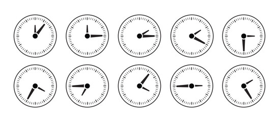 Vector Time and Clock icons in thin line style.Clock icons in line style set isolated on white background. Time icon. Vector