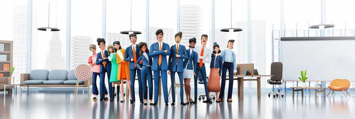 Successful business people, business team stay in office and smile to camera. 3D rendering illustration	