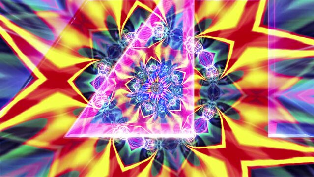 Five seconds Countdown Timer with abstract hypnotic colorful kaleidoscope animation abstract background.  Five to zero count down art effect counting timer abstract background.
