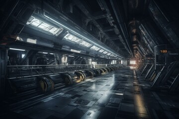 A modern space living environment with an intergalactic airport. Generative AI