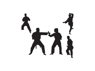 
Karate player silhouette vector. Karate silhouettes. Karate taekwondo kung fu silhouette kick and technic vector illustration.