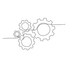 Continuous line drawing of Gears icon isolate on transparent background.