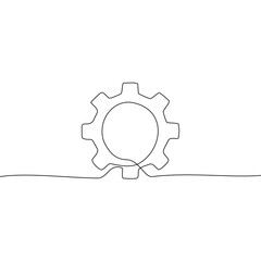 Continuous line drawing of Gear icon isolate on transparent background.