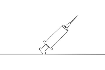 Continuous line drawing of Syringe icon isolate on transparent background.