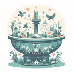 Cartoon baptismal font with design and symbolic significance in Christian baptism Generative AI
