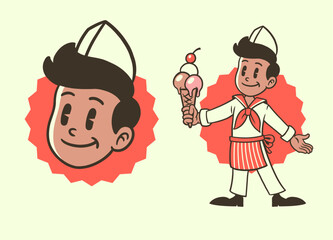 Mascot Character of Ice Cream Seller in Retro Vintage Style