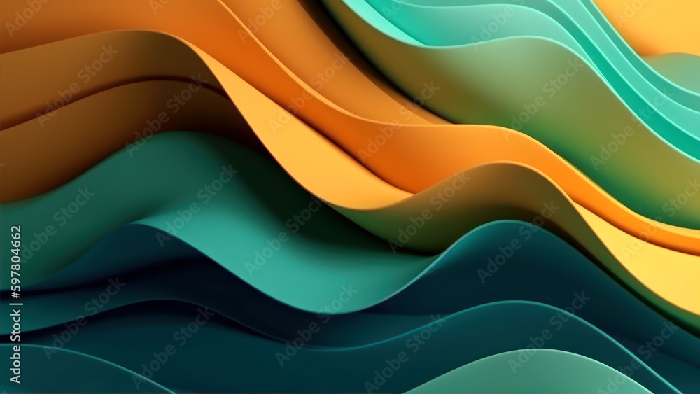 Poster 3d rendering of abstract wavy background. colorful wavy surface generative ai