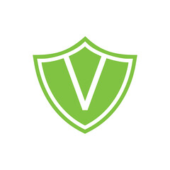 Initial letter V shield logo icon design, vector illustration