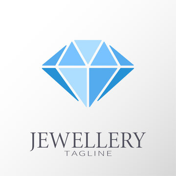 Jewellery blue diamond logotype. Minimalist trendy contemporary design. Best for web, print, logo creating and branding design. Jewellery company concept.