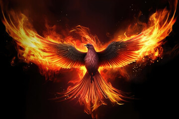 Fototapeta premium Phoenix rising from ash. Bird in fire. Symbol of rebirth. Created with Generative AI