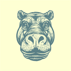 Hippo. Vintage hand drawn woodcut style vector illustration.
