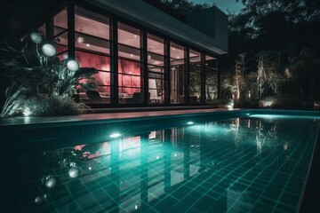 LED-lit home pool. Generative AI