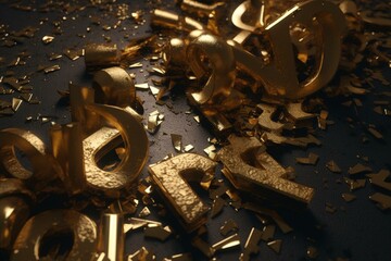 Golden foil confetti and lettering for New Year's design. Generative AI