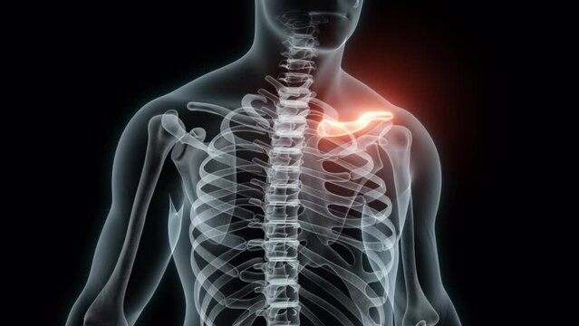 3D Rendering of a Medical Animation of the Collarbone. X-ray of the Collarbone.
