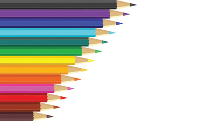wooden color pencils arranged in bulk on a white isolated background, Drawing colors, multicolors