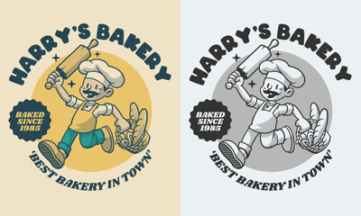 Retro Cartoon Character of Baker Mascot