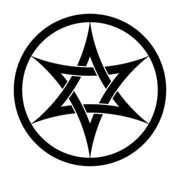 Hexagram with interlaced curved arcs, a six pointed star in a circle frame. Two interwoven arched triangles, based on the Seal of Solomon, predecessor of the Star of David with overlapping triangles.