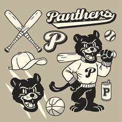 Set of Hand Drawn Panther Sport Mascot © bazzier