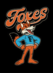 Vintage Shirt Design of Fox Mascot School Logo