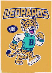 Vintage Shirt Design of Leopard Athletic Mascot