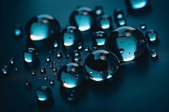 Macro photo of droplets on blue. Great wallpaper. Generative AI