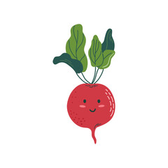 Beetroot. Cute kawaii vegetable character. Flat style vector illustration.
