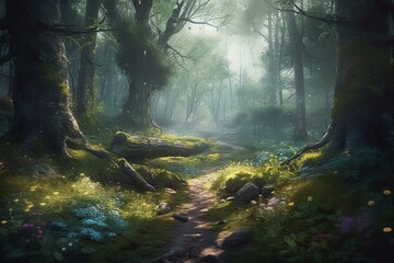 Spring forest illustration. Generative AI