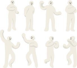 白い粘土人形が様々な仕草をしている