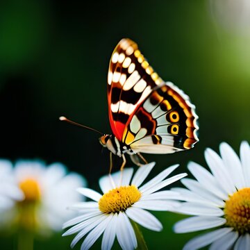 Colorful butterfly perched on a beautiful blooming flower, with the help of sunlight, Great for wallpapers, business, animal lovers, greeting cards, websites etc. Ai generated image