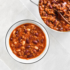 Baked beans with ground beef, jalapeno pepper and bacon