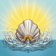 Cartoon baptismal shell with water, symbolizing the washing away of sin in Christian baptism Generative AI