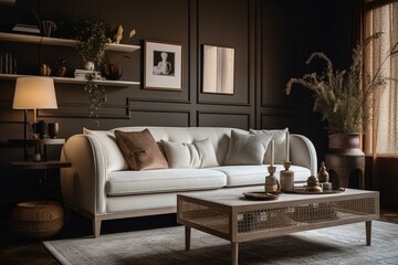 Warm and inviting sofa with stylish white design for ultimate comfort. Generative AI