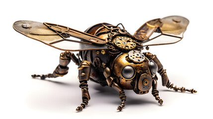 Metal steampunk bee on a white background. Generative AI.