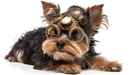 Steampunk style terrier dog on a white background. Generative AI.