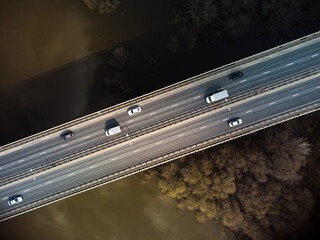 A road bridge over the river, taken from a quadrocopter.