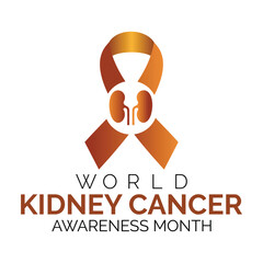World Kidney Cancer Day June 16. Kidney Cancer Day. Banner, Card, Placard with Vector 3d Realistic Orange Ribbon on white Background.