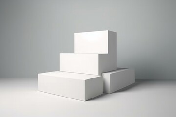 3D white podium for product showcase. Minimal design on blank background. Illustration mockup. Generative AI