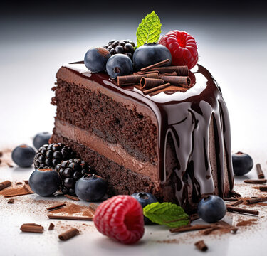 Chocolate cake decorated with berries.Generated by AI.