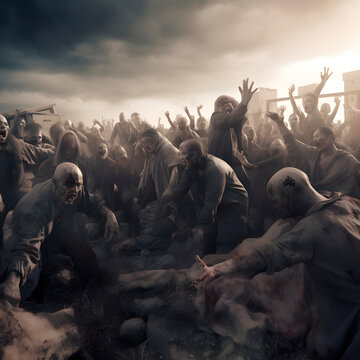 Zombie horde. Zombie apocalypse scene. Generative ai Stock Illustration