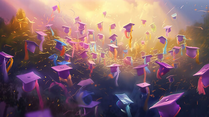 Graduation Caps Thrown in the Air, ods art, aion, Illustration, generative ai