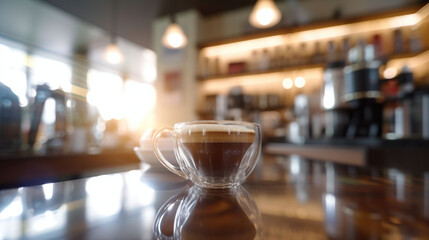 Fototapeta na wymiar Blur coffee shop or cafe restaurant with abstract bokeh light image background. For montage product display or design key visual layout, generative ai