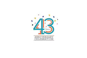 43rd, 43 years, 43 year anniversary 2 colors blue and orange on white background abstract style logotype, vector design for celebration vector